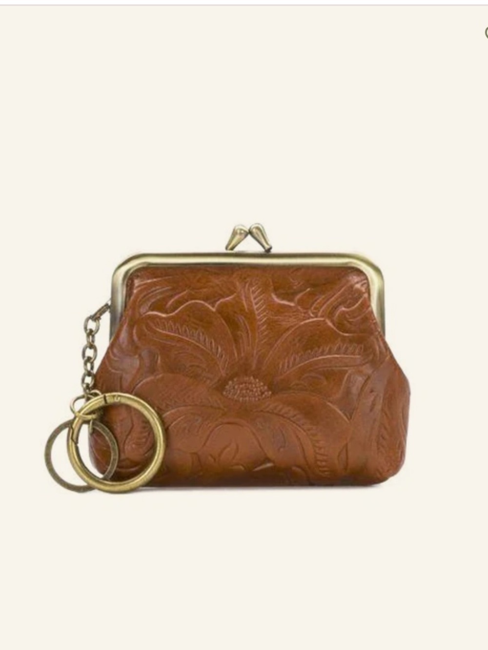Patricia Nash Florence Tan Brown Borse Coin Purse Tooled Leather Kiss-Lock Pouch